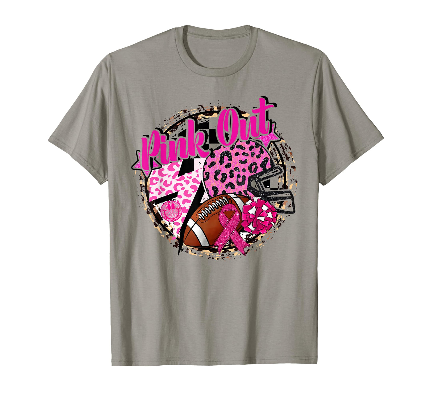 Pink Out Cheer Football Pink Ribbon Breast Cancer Awareness T-Shirt