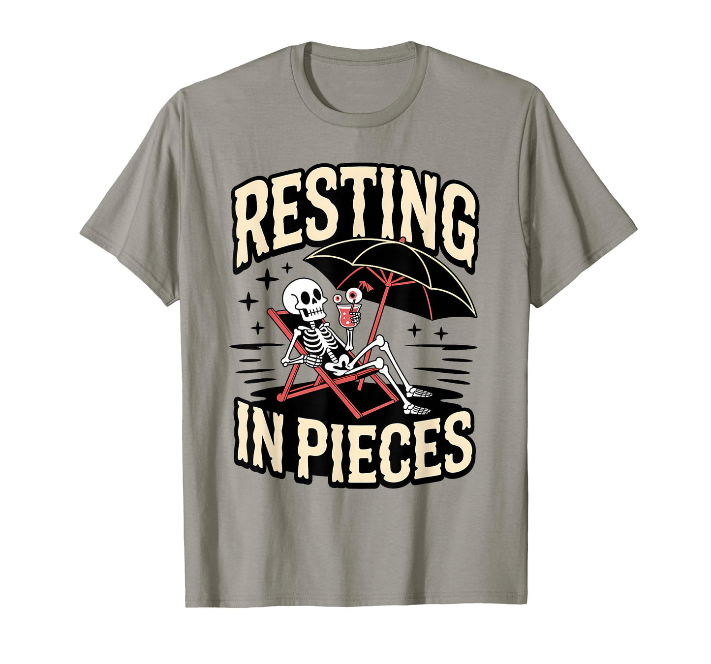Resting in Piece Skeleton Vacation Funny Beach Halloween T-Shirt