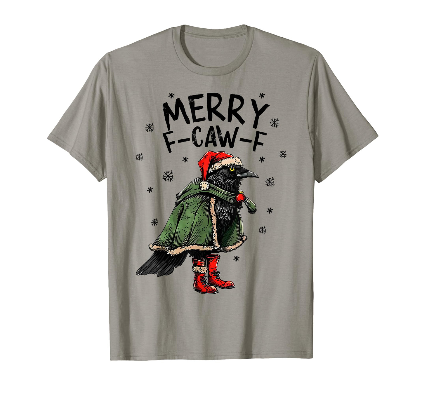 Merry F Caw F Christmas Funny Santa Raven Bird Men Women T-Shirt