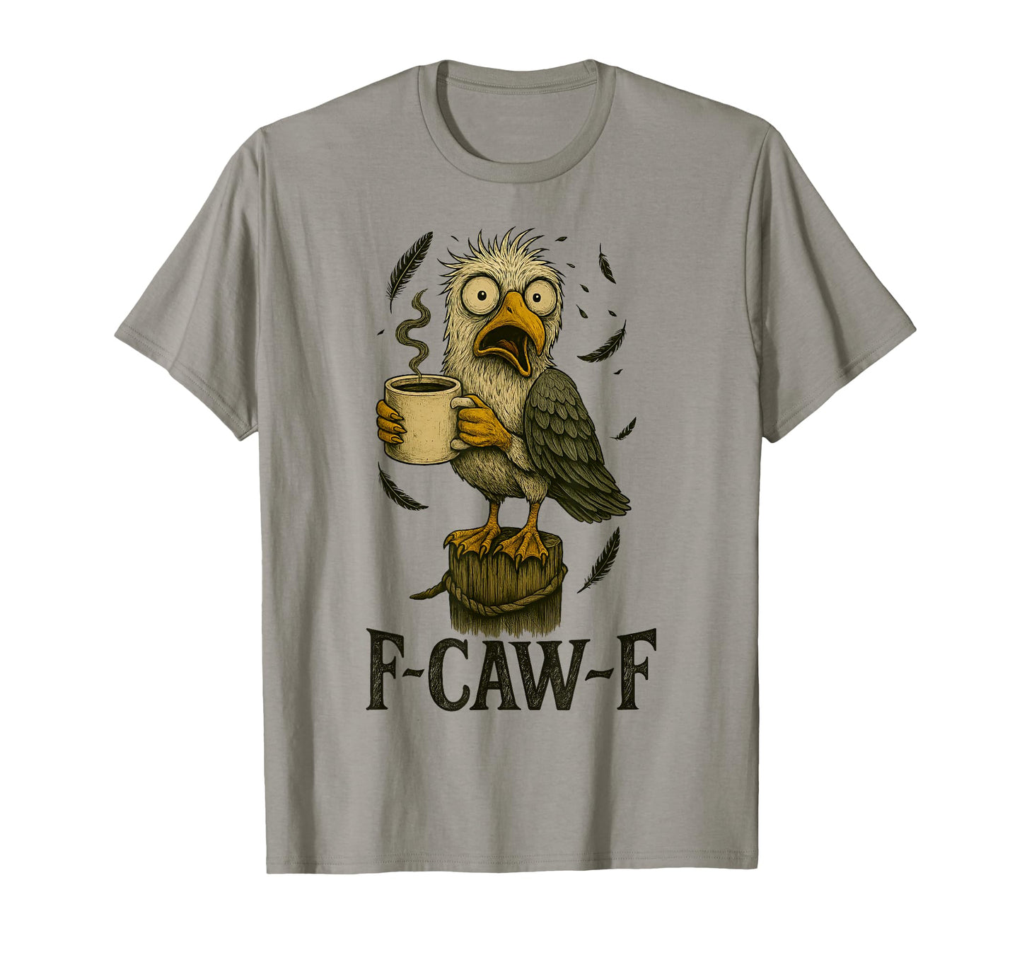 FCawF Vintage Seagull - Funny Tired Bird Drinking Coffee T-Shirt