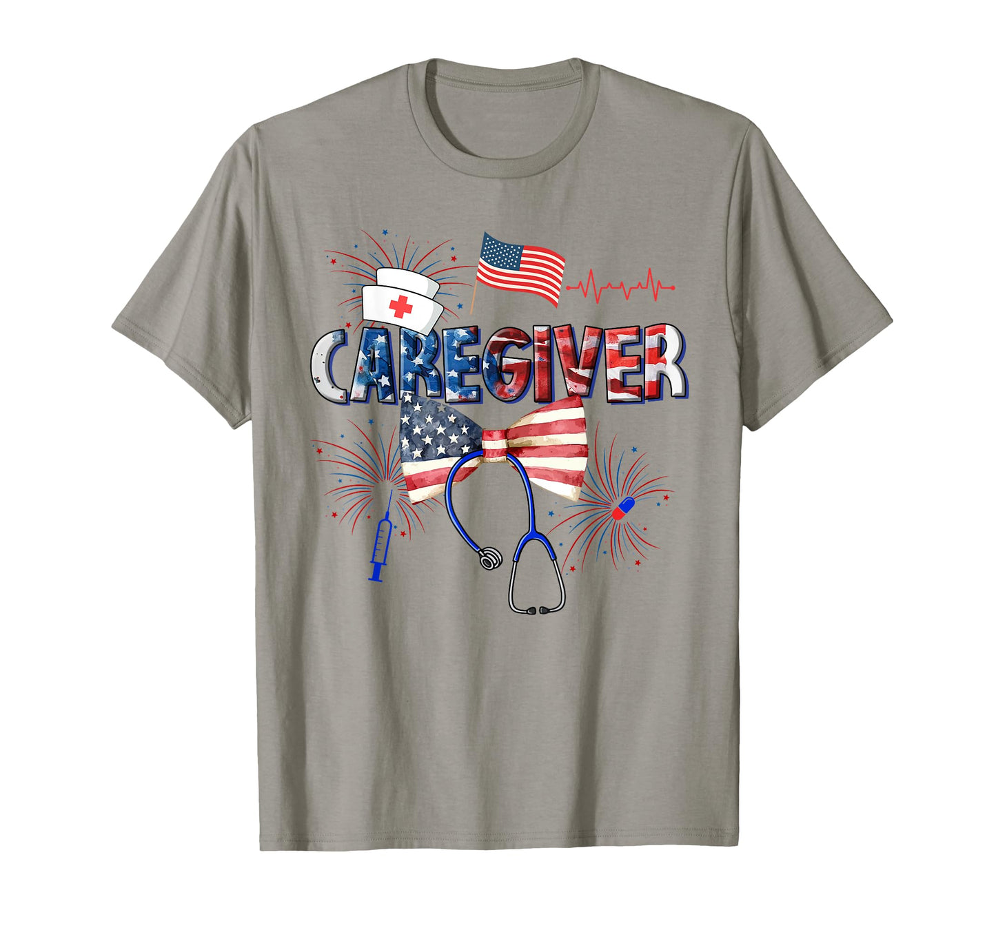 Cute 4th of July Caregiver American Flag Fourth Of July T-Shirt