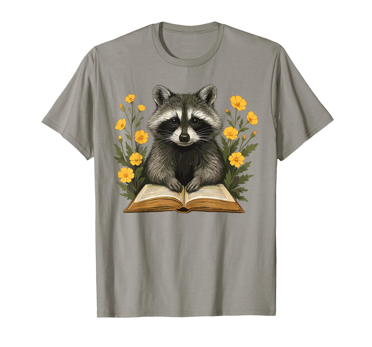 Cute Raccoon Reading Book Floral Nature Lover T-Shirt