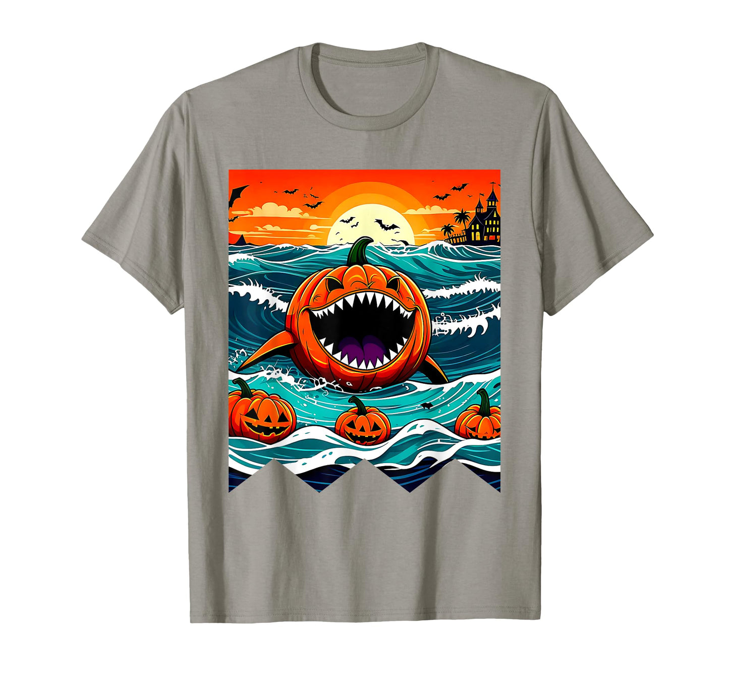 Halloween Pumpkin Shark Funny Summerween Spooky Summer Kids T-Shirt