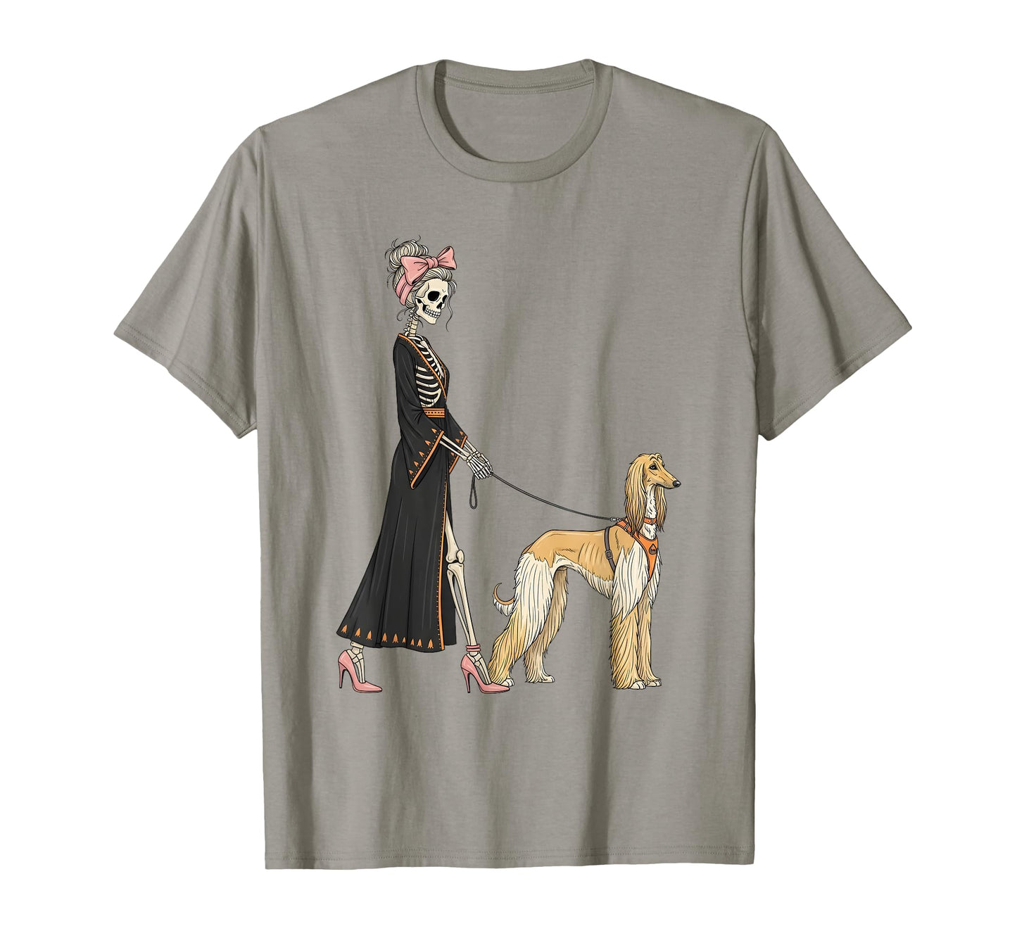 Skeleton Afghan Hound Dog Walking Halloween Women T-Shirt