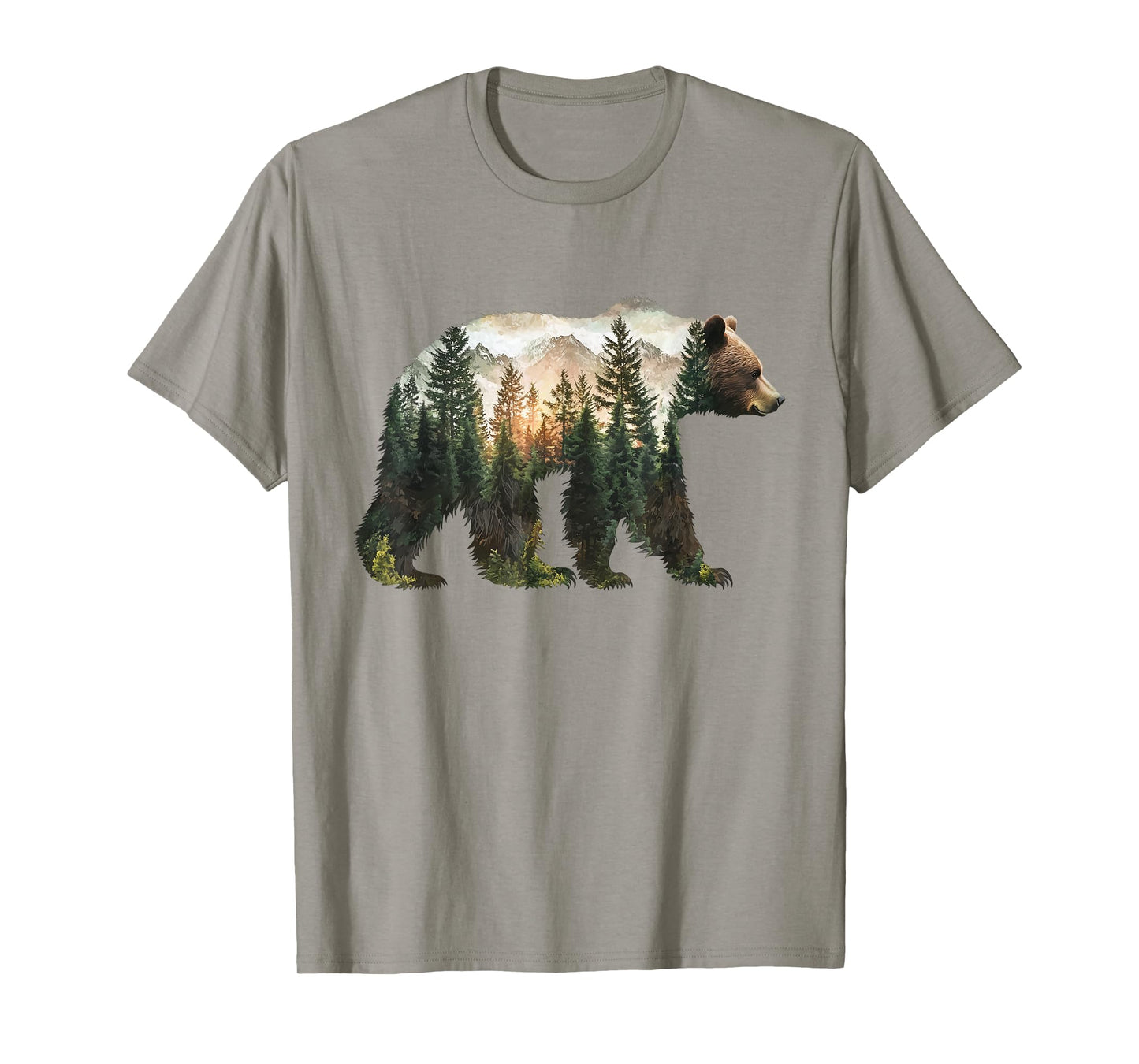 Bear Forest Mountains Trees Nature Sunset Outdoor Graphic T-Shirt