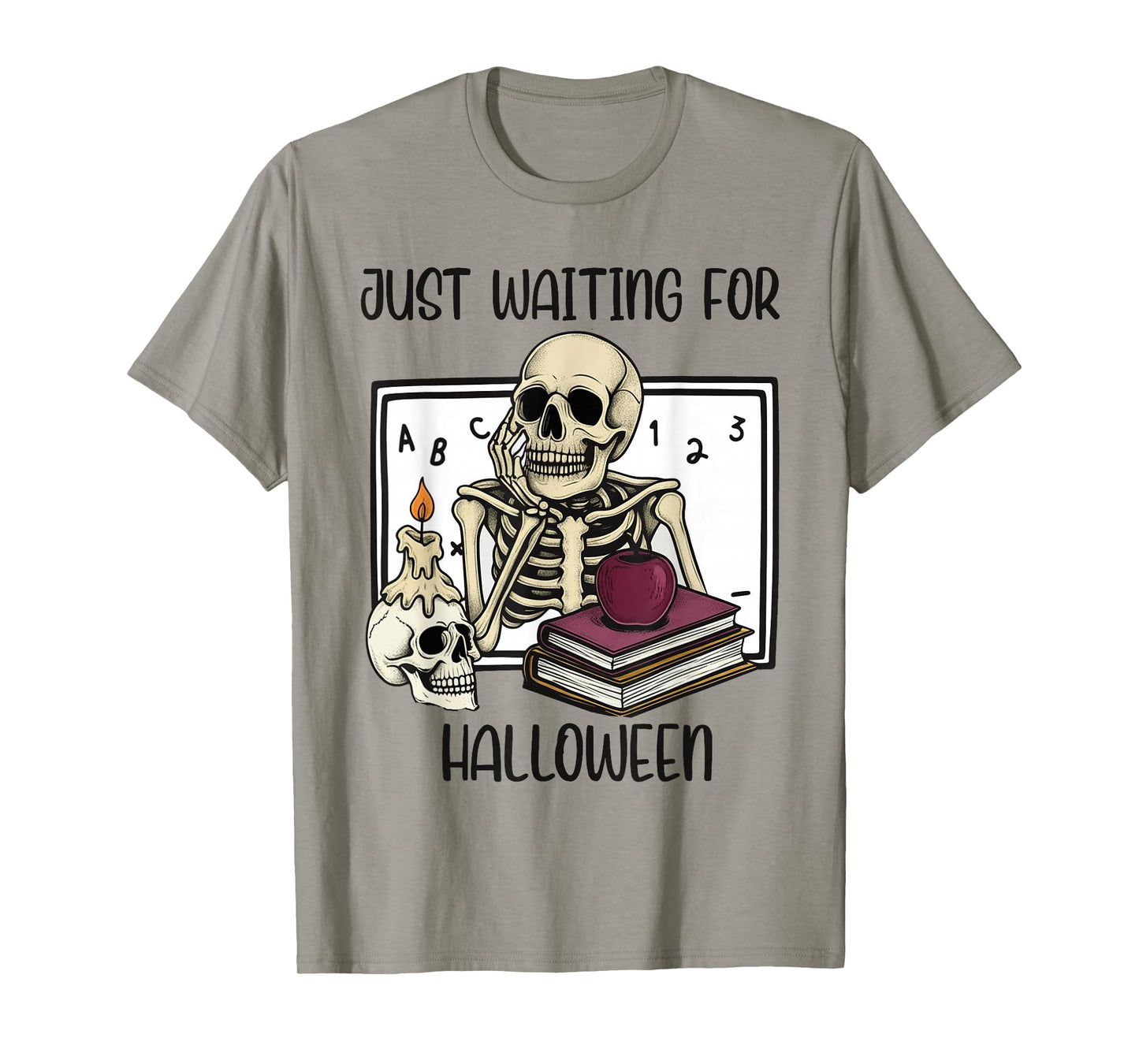 Funny Just Waiting for Halloween Skeleton Spooky Vibe School T-Shirt