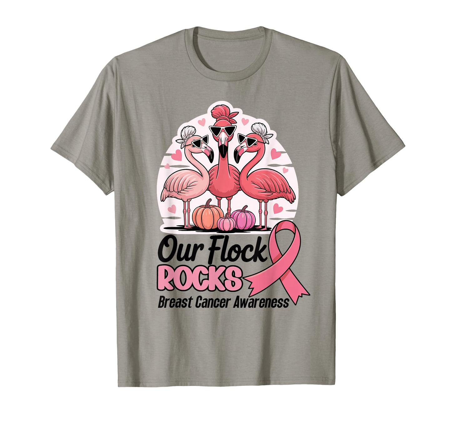 Our Flock Rocks Breast Cancer Awareness Flamingo Pink Squad T-Shirt