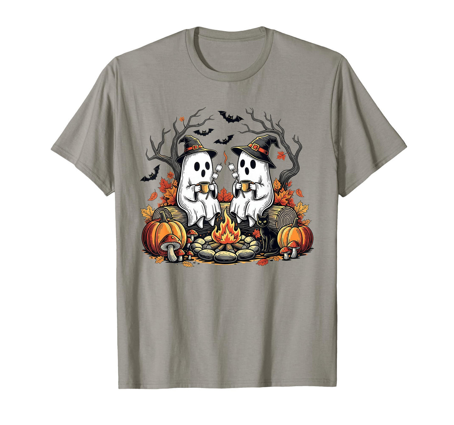 Cute Ghosts Camping Campfire Mashmallow Spooky Halloween T-Shirt