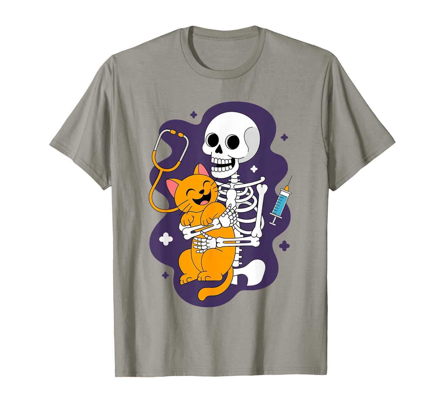 Skeleton Hugging Cat Funny Vet Cat Lover Halloween Men Women T-Shirt