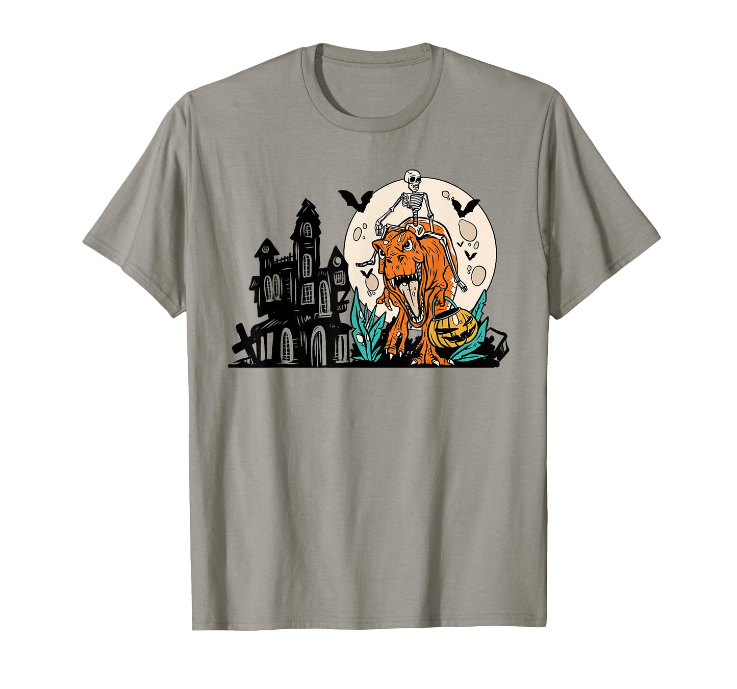 Skeleton Riding Dinosaur T Rex Halloween Funny Pumpkin Boys T-Shirt