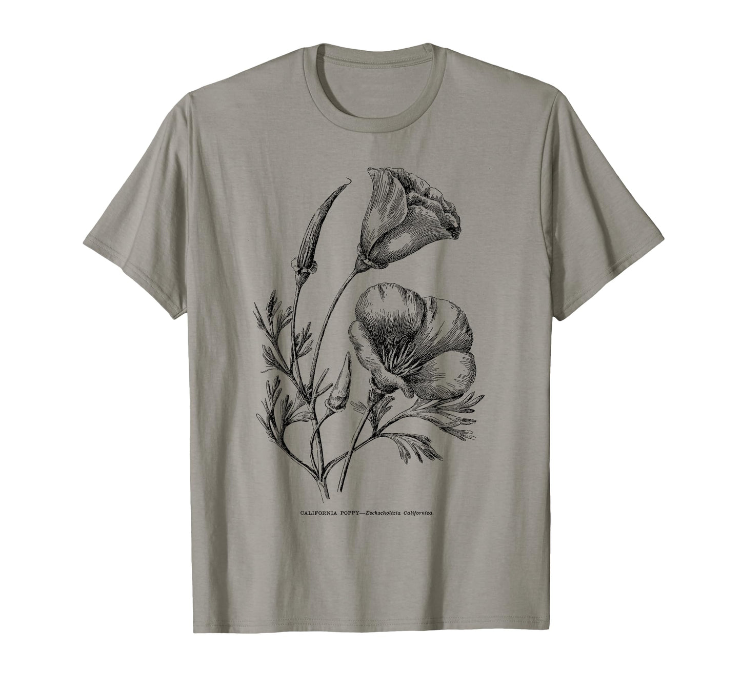 Californian Poppy Botanical Illustration Flower California T-Shirt