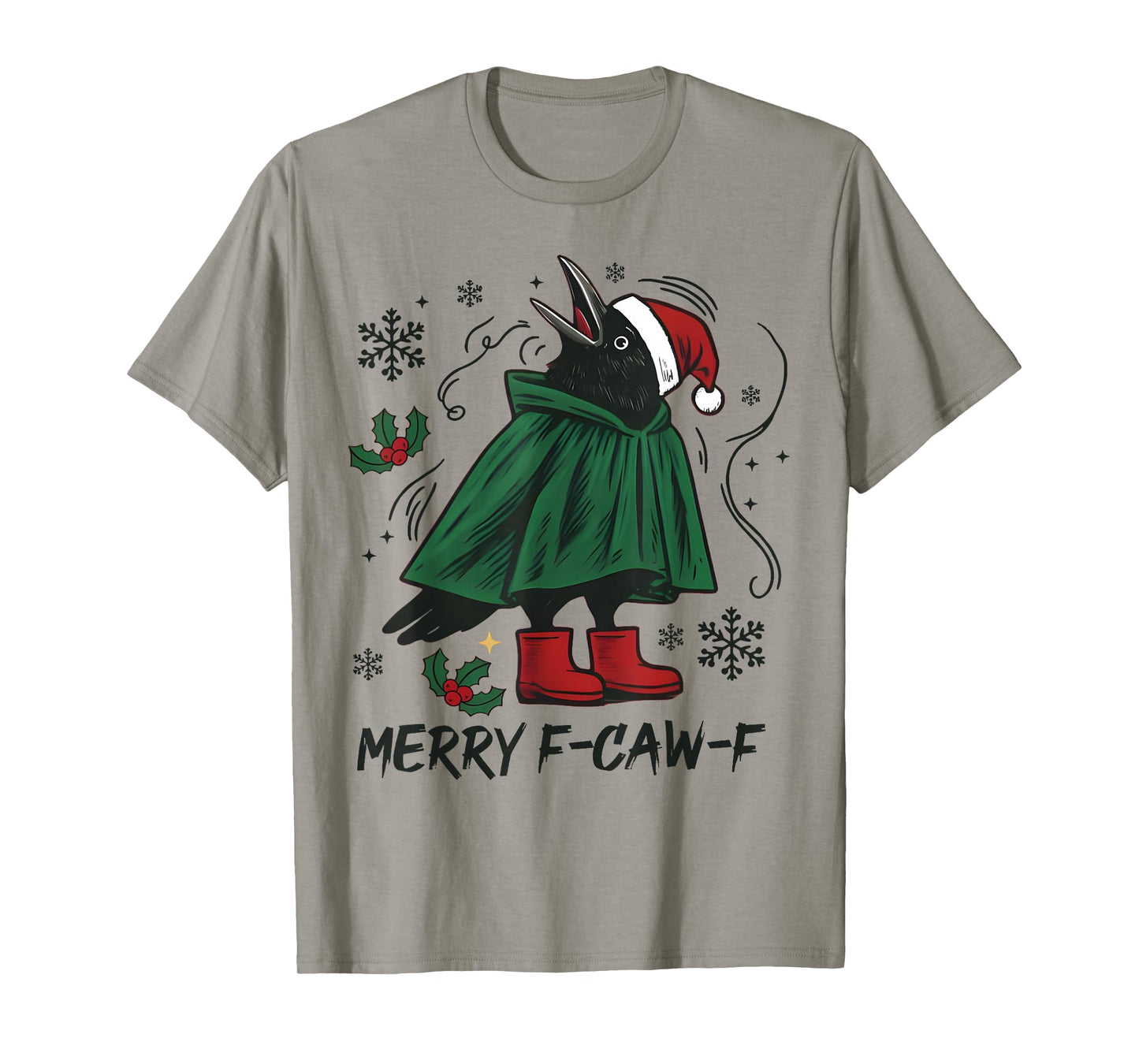 Funny Crow Lights Santa Christmas Merry F-Caw-F Christmas T-Shirt