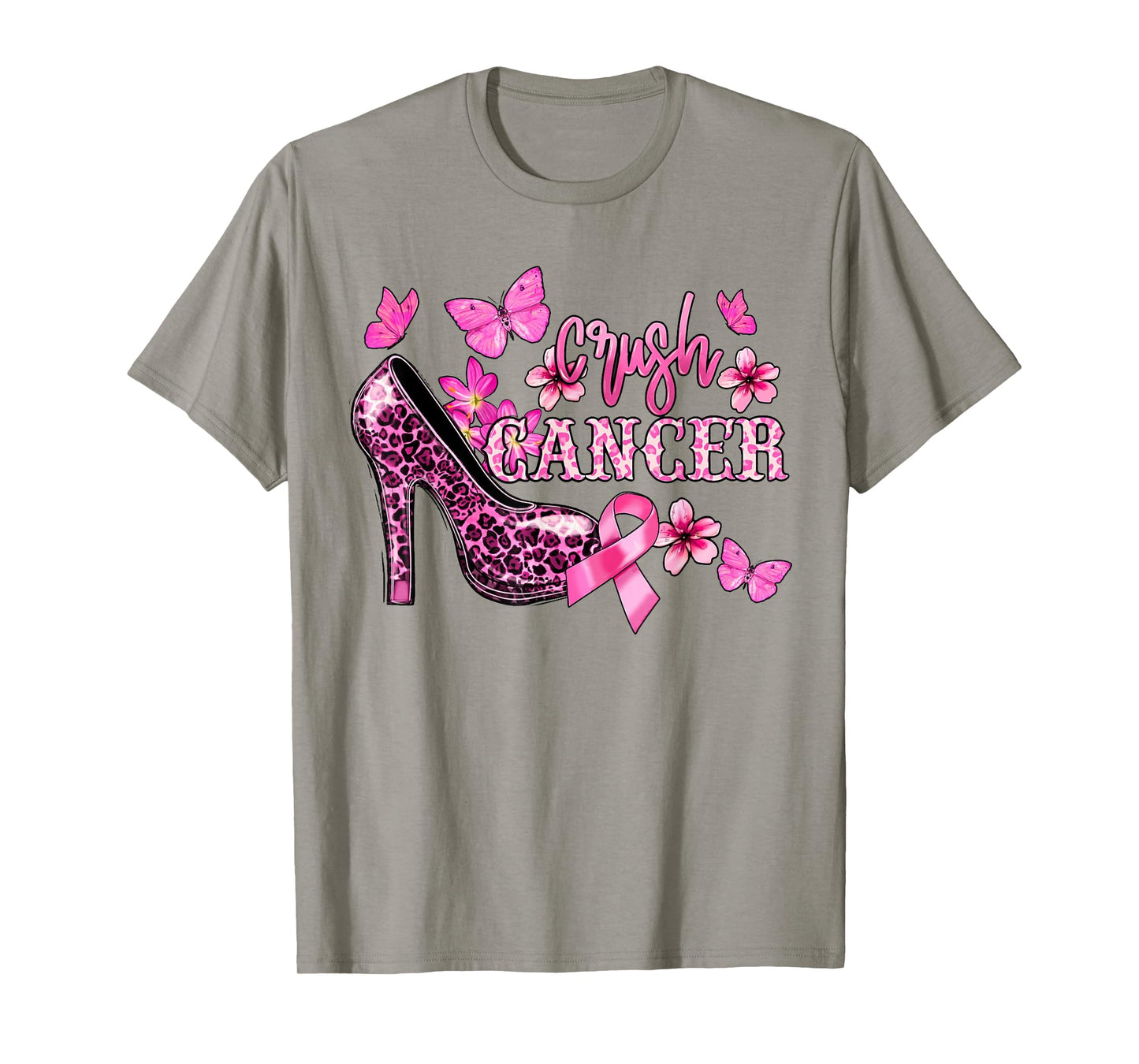 Womens Crush Breast Cancer Awareness High Heels Pink Ribbon T-Shirt