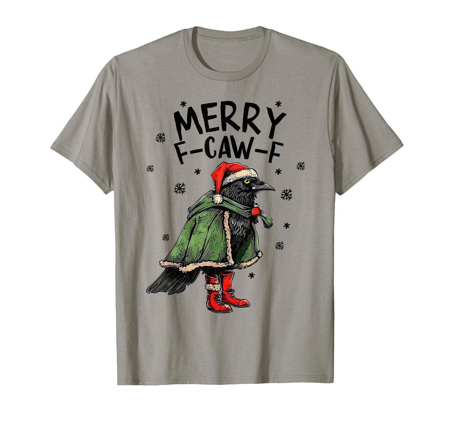 Retro Christmas Merry F-Caw-F Black Crow Xmas Holiday T-Shirt