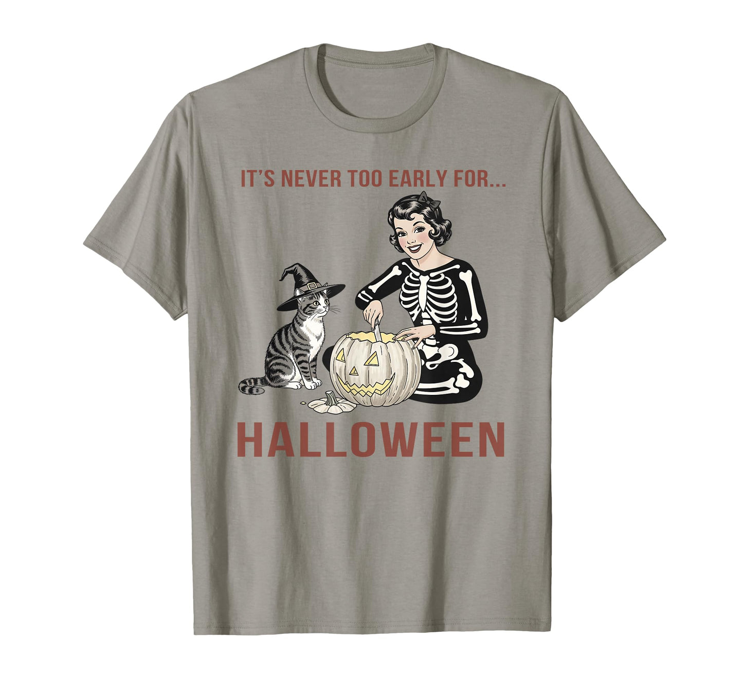 Never Too Early for Halloween Retro Cat Skeleton T-Shirt