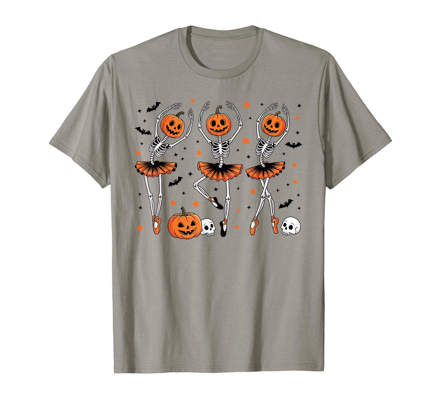 Girls Halloween Ballet Skeleton Pumpkin Girls Skeleton Women T-Shirt