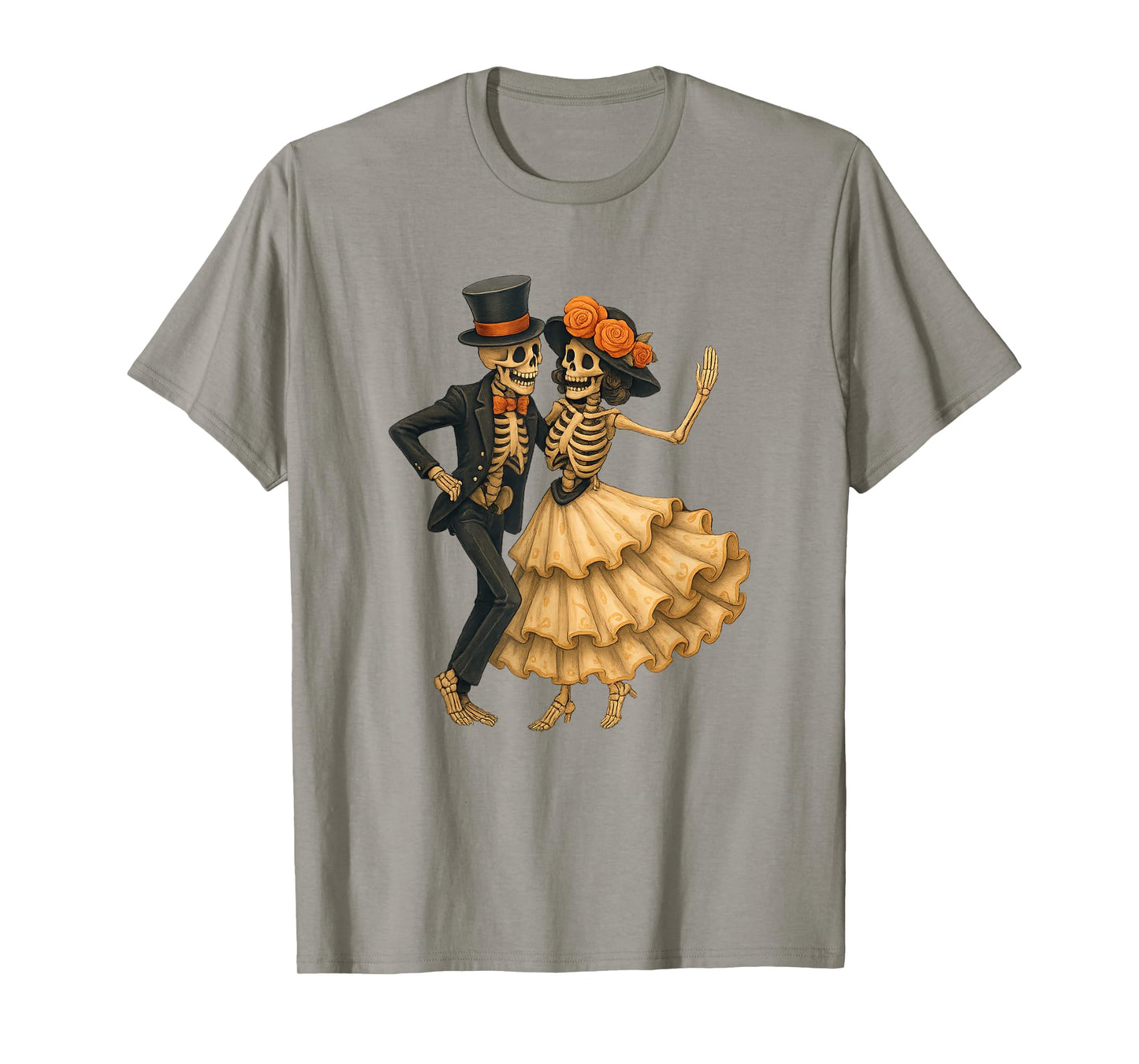 Vintage Floral Dancing Skeleton Day of The Dead Sugar Skull T-Shirt
