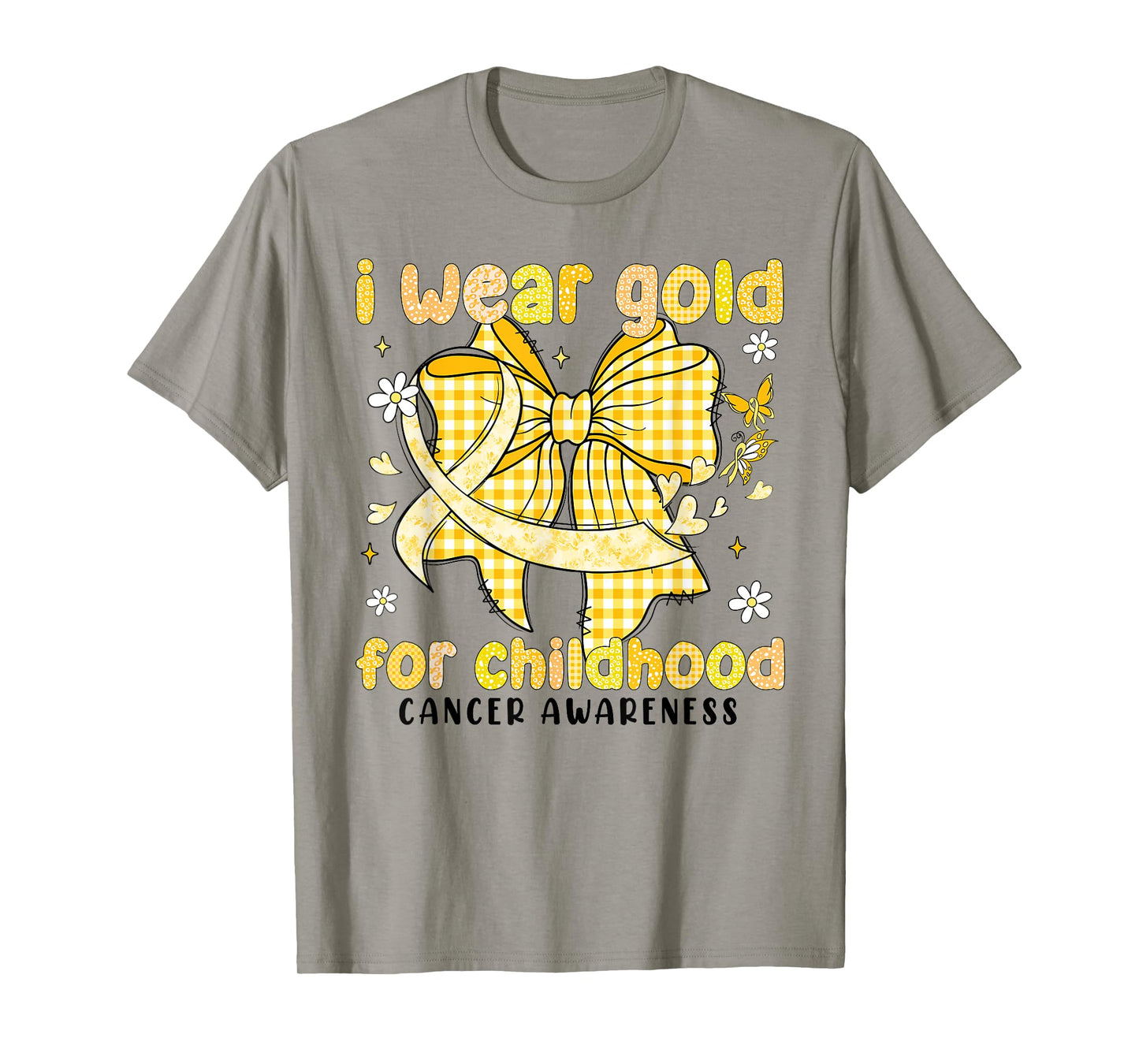 I Wear Gold for Childhood Cancer Awareness Gold Bow Ribbon T-Shirt