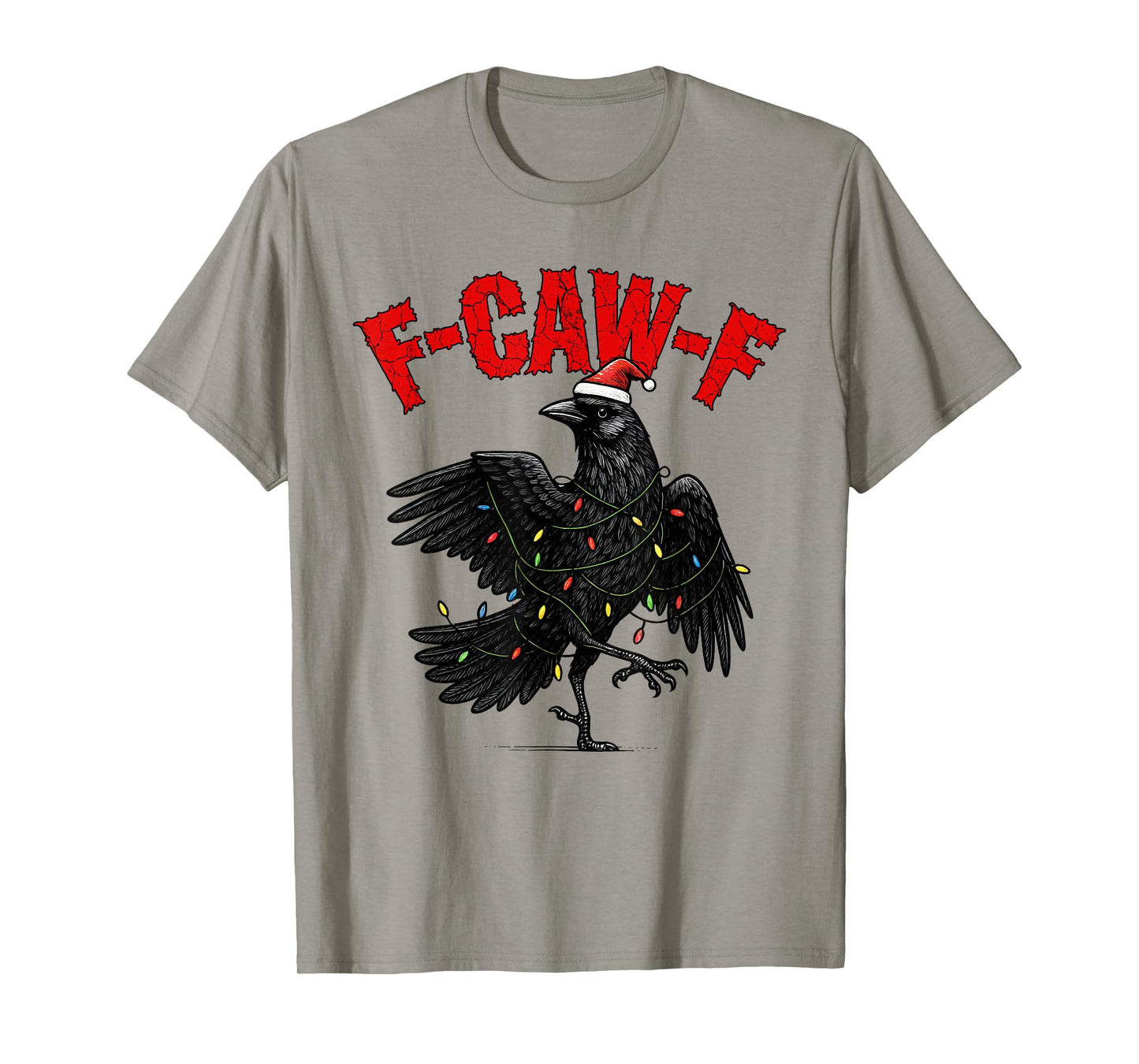 Black Crow F-Caw-F Funny Retro Christmas Lights Santa hat T-Shirt