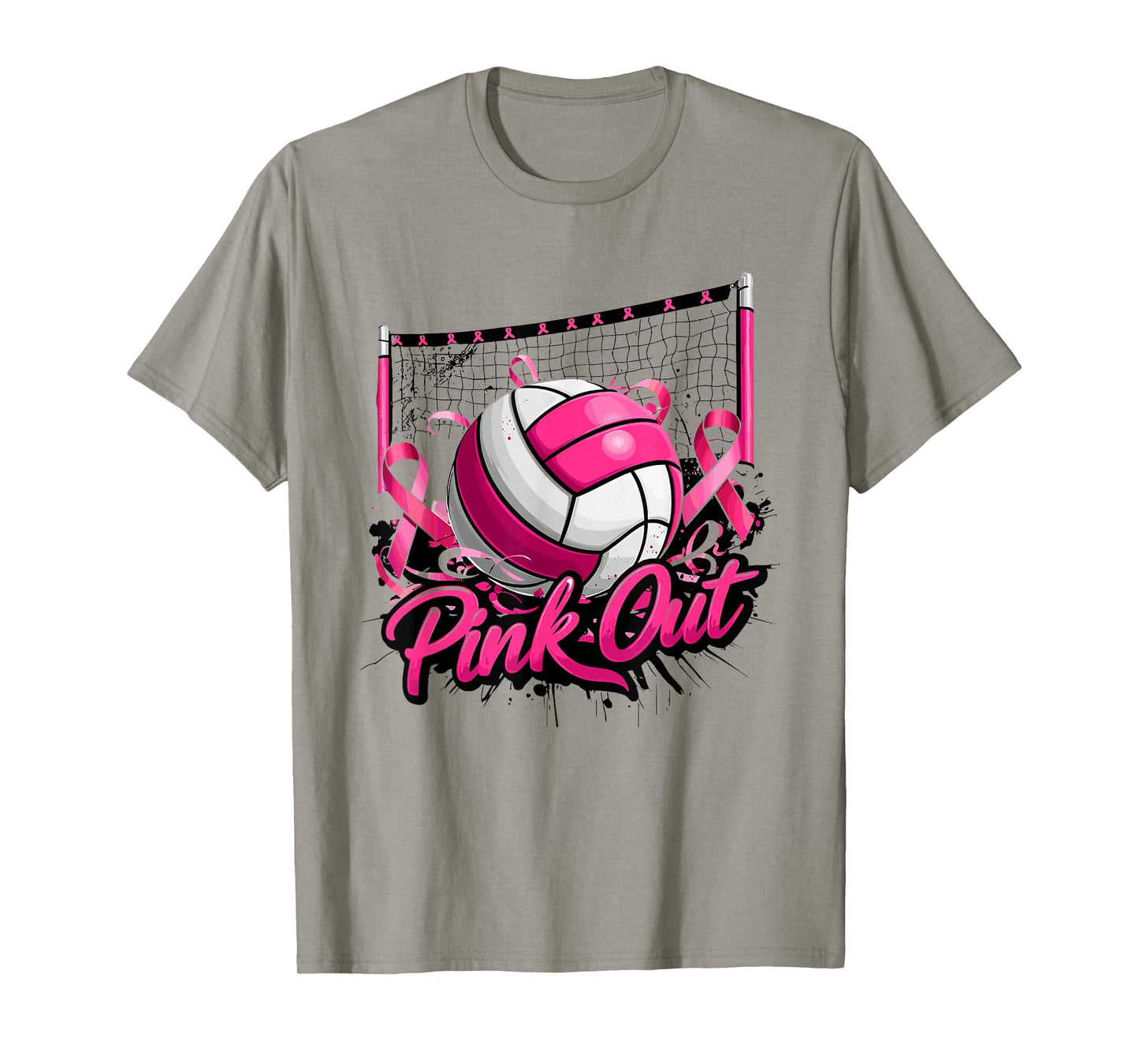 Volleyball Pink Out Breast Cancer Awareness Pink Ribbon T-Shirt