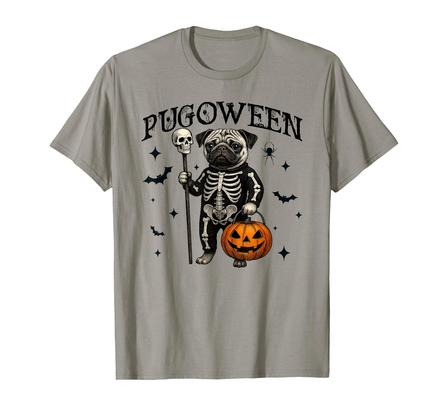 Funny Halloween Pug Skeleton Spooky Season Pumpkin Pug Lover T-Shirt