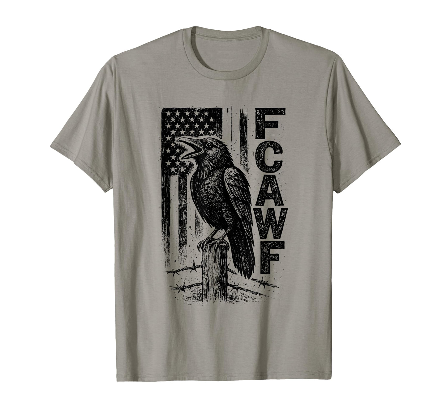 F-Caw-F Crow USA Flag Funny Patriotic Gothic Retro T-Shirt