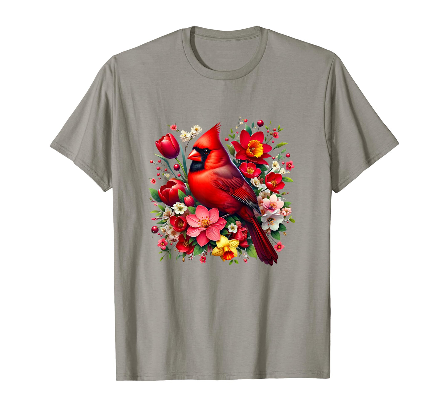 Red Cardinal Bird Spring Flowers T-Shirt