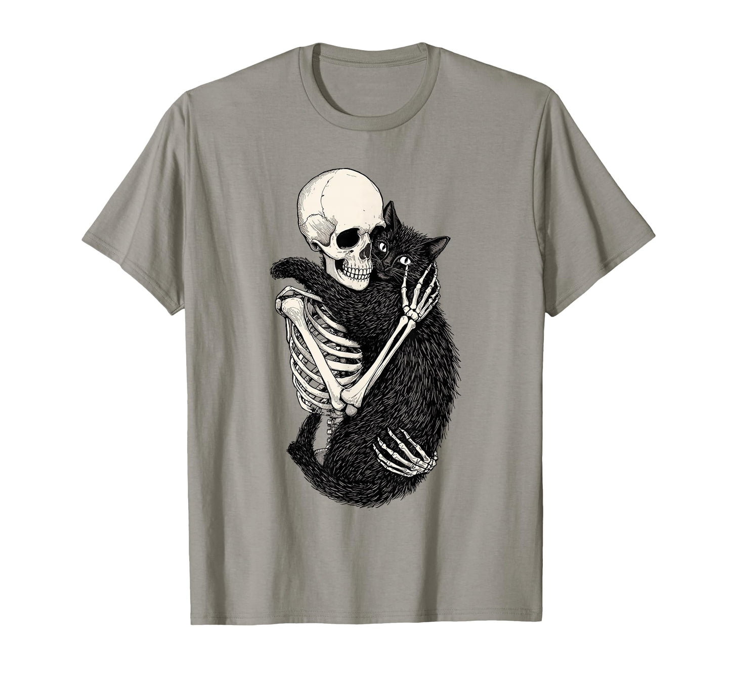 Skeleton Hugging Cat Floral Halloween Cats Lover T-Shirt