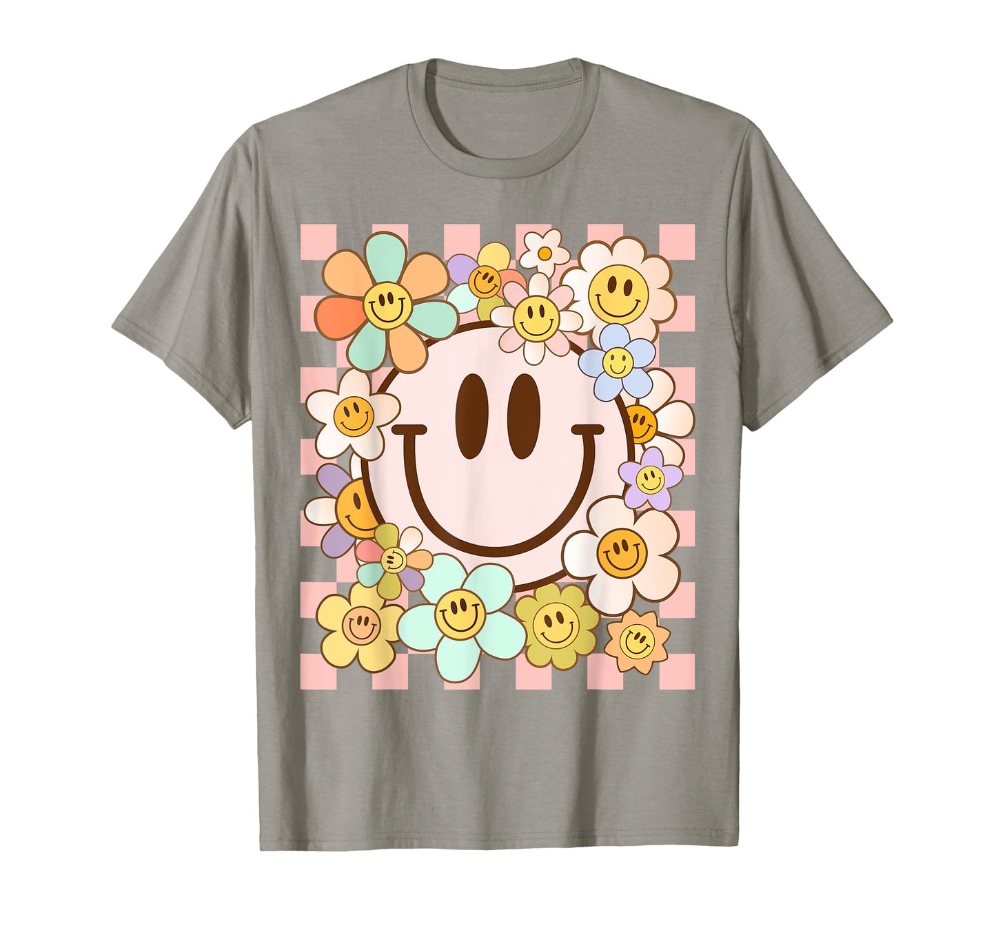 Retro Smile Face Flower Happy Face Flowers Heart Kids Girls T-Shirt