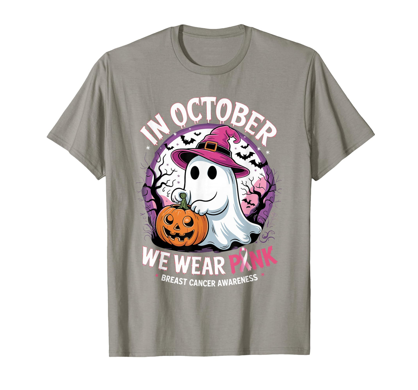 in October We Wear Pink Shirt Ghost Breast Cancer Awareness T-Shirt