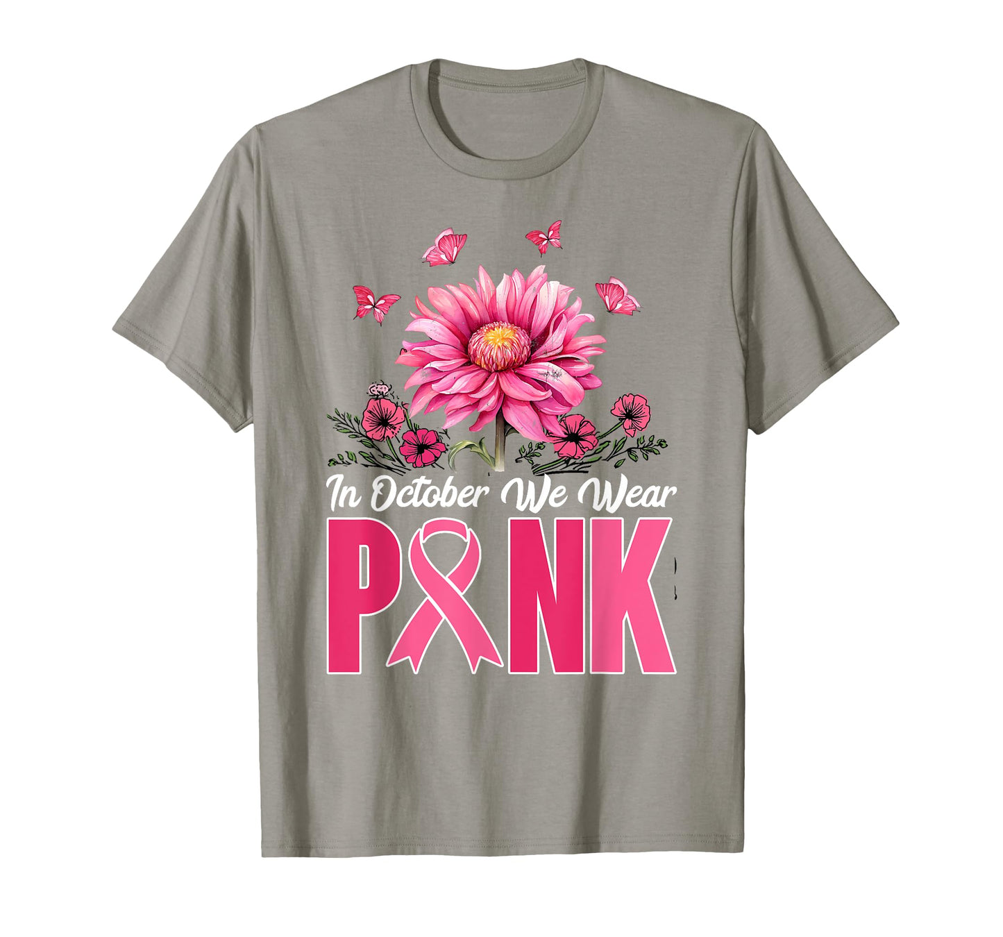 In October We Wear Pink Sunflower Breast Cancer Awareness T-Shirt