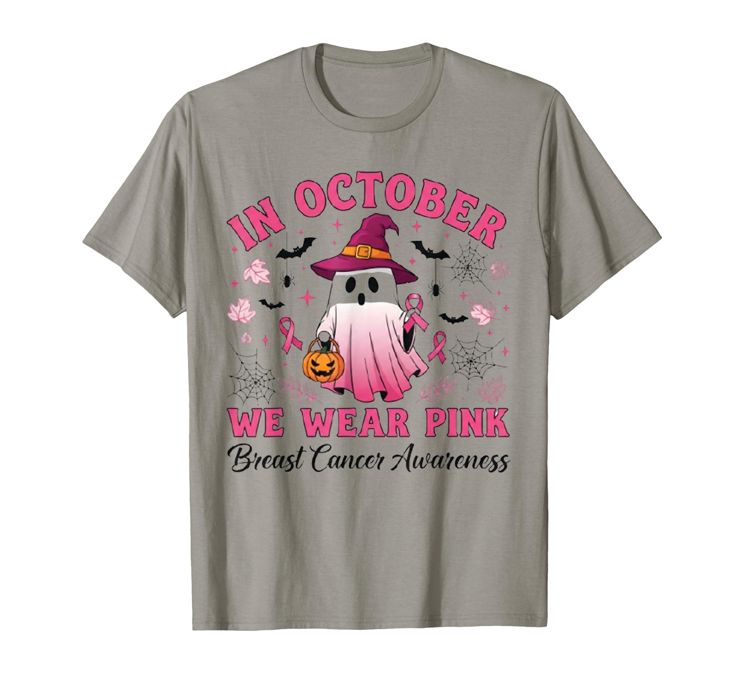 In October We Wear Pink Ghost Witch Breast Cancer Awareness T-Shirt