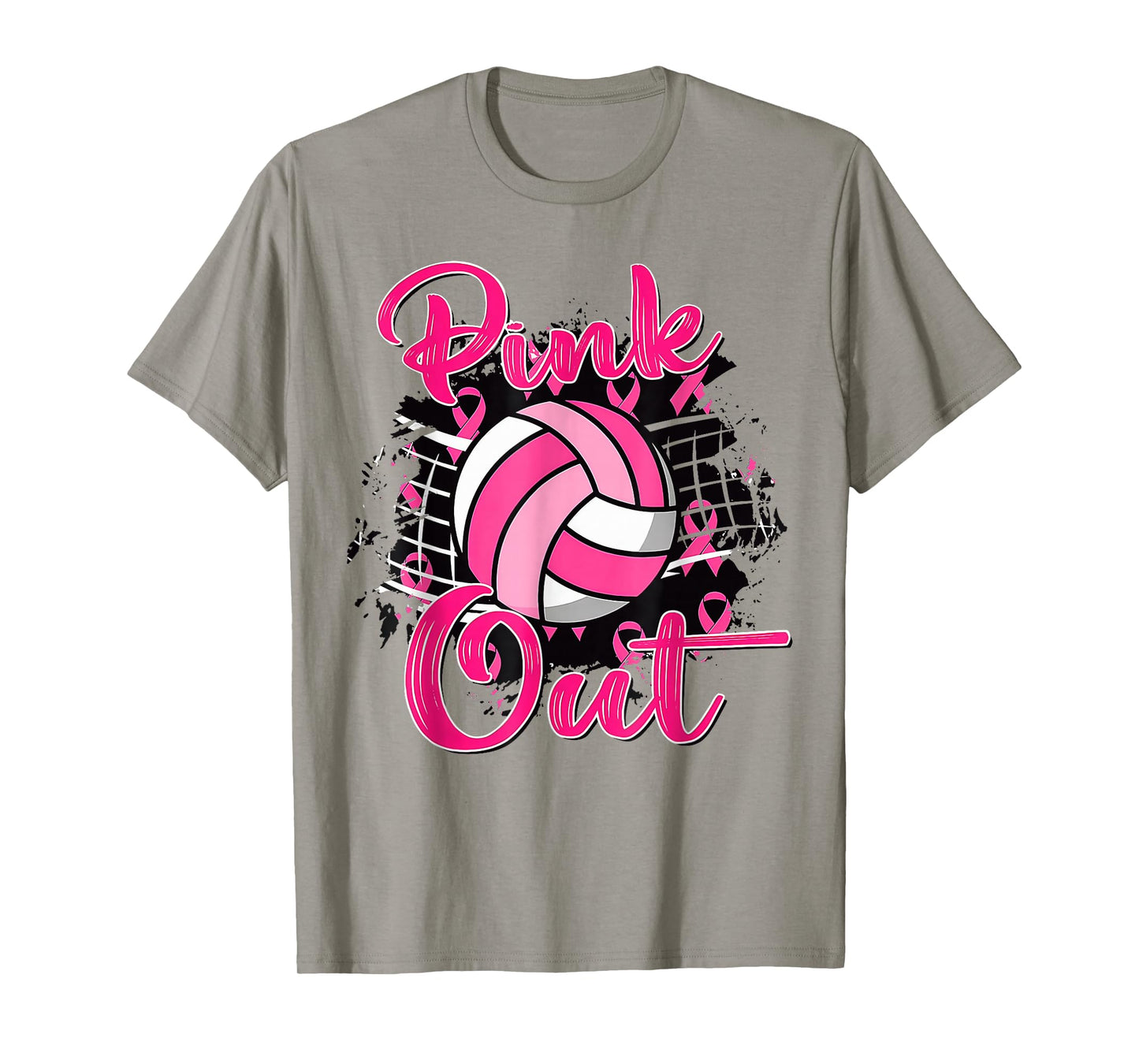 Pink Out Volleyball Pink Ribbon Breast Cancer Awareness T-Shirt