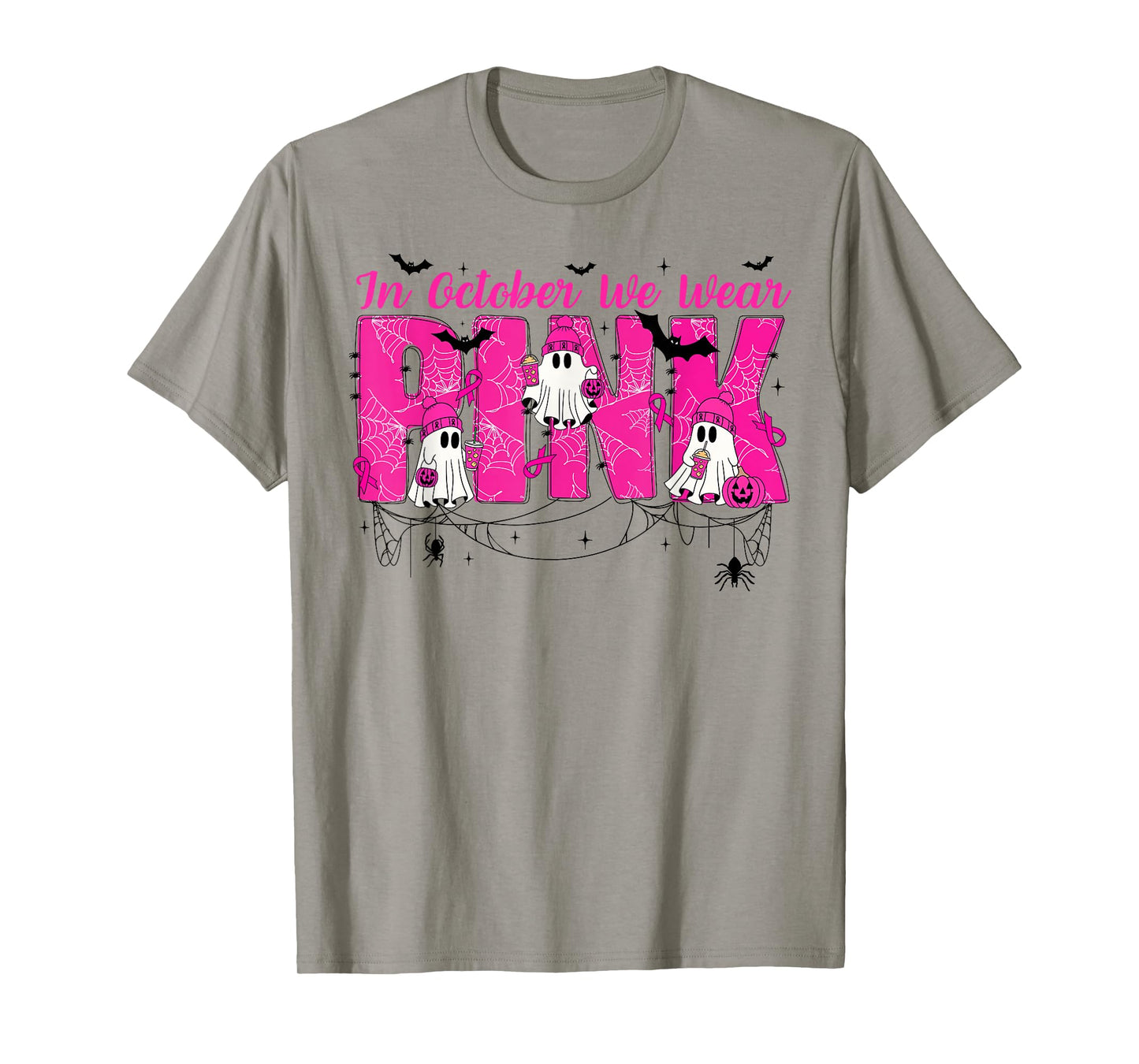 We Wear Pink in October Cute Ghost Breast Cancer Awareness T-Shirt
