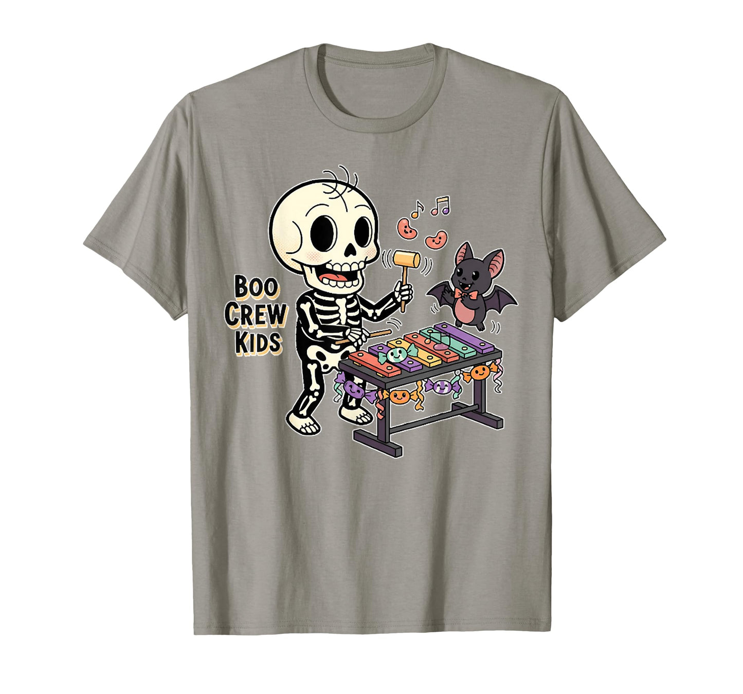 Boo Crew Kids, Spooky Skeleton, and Bat Music Halloween Tees T-Shirt