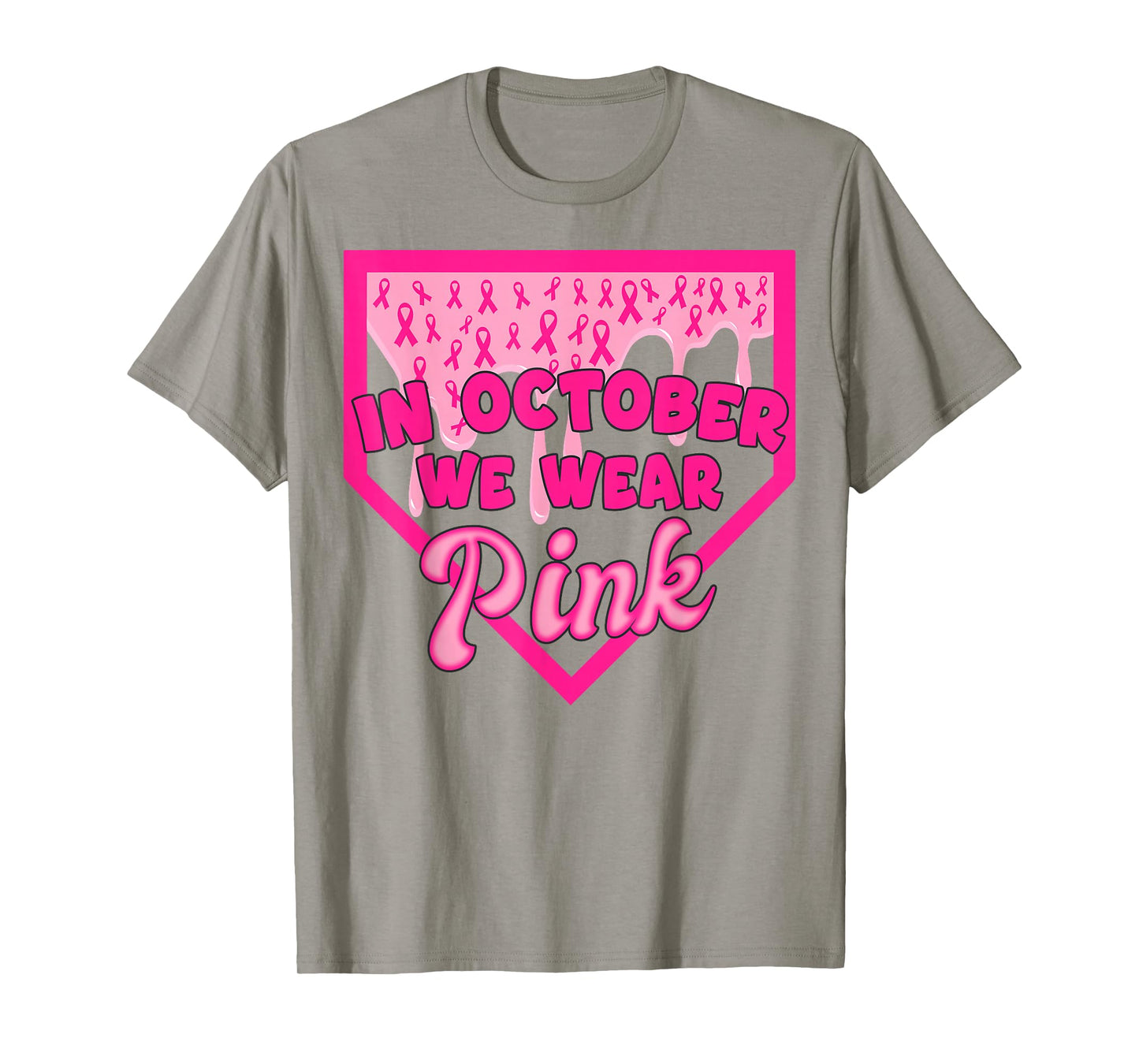 in October We Wear Pink Baseball Drip Boy Kids Breast Cancer T-Shirt