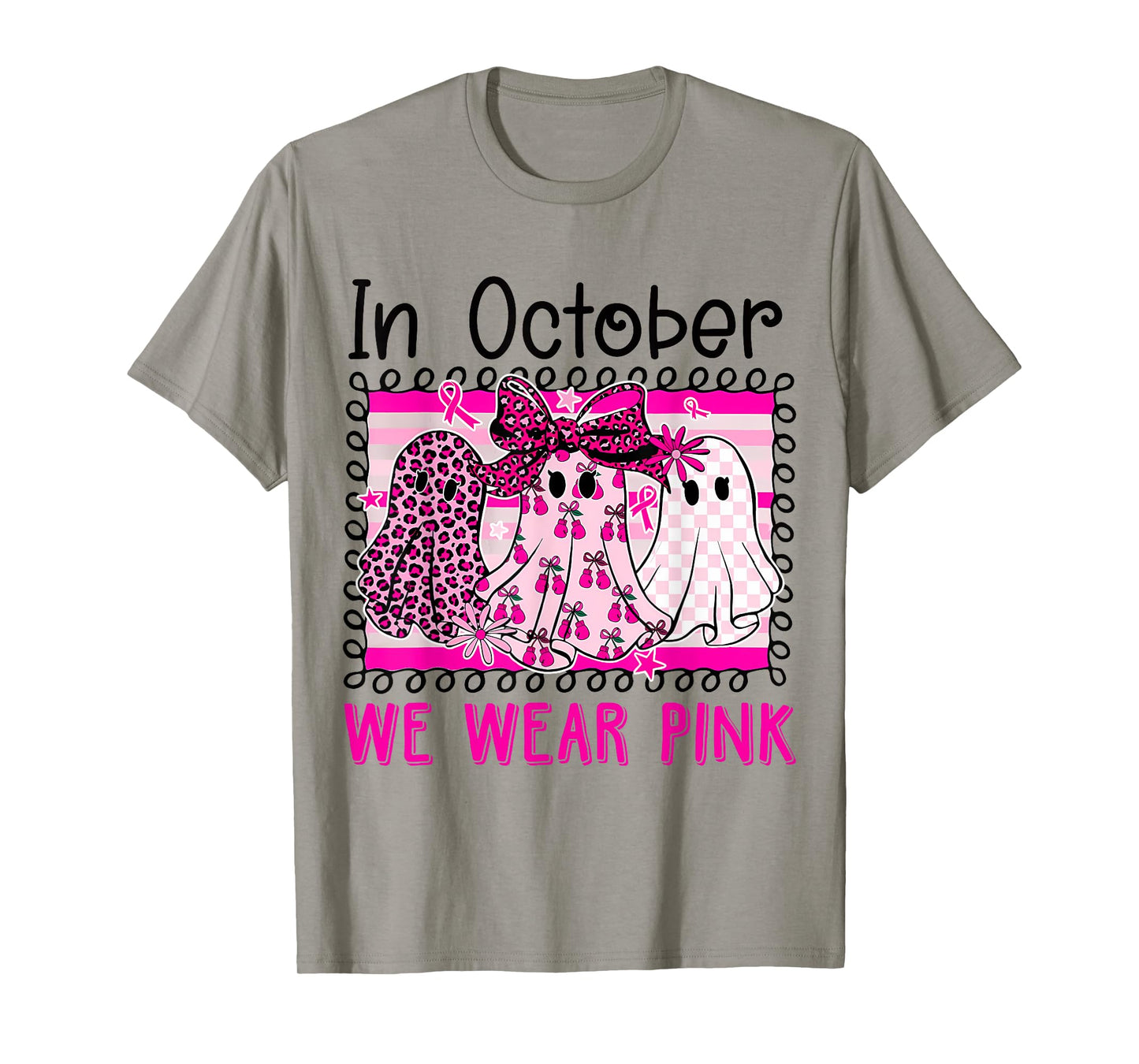 in October We Wear Pink Breast Cancer Awareness Halloween T-Shirt