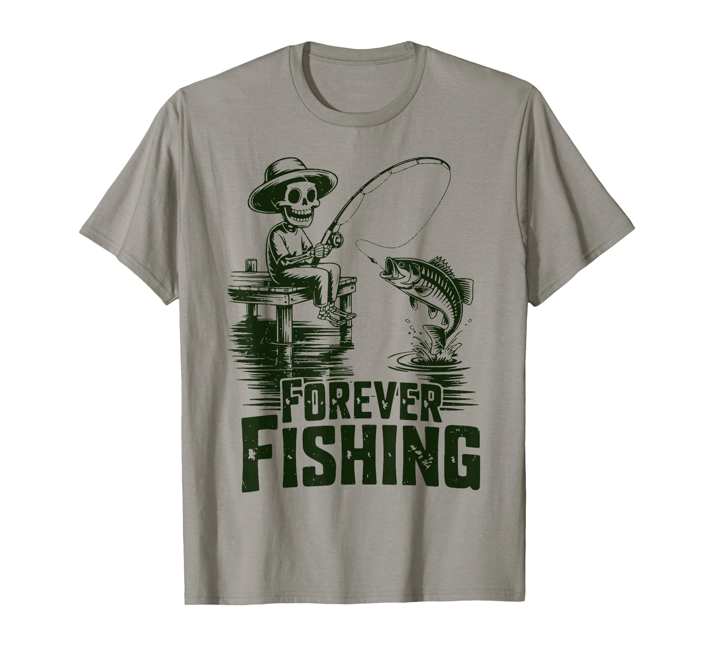 Forever Fishing Skeleton Bass Fishing Halloween Funny Alaska T-Shirt