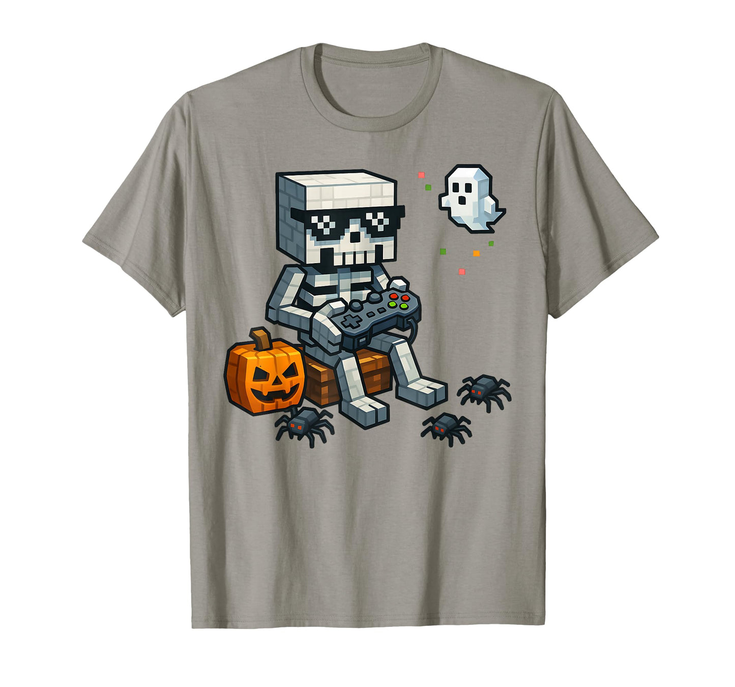 Halloween Skeleton Gamer Pixel Video Gaming Boys Men Kids T-Shirt