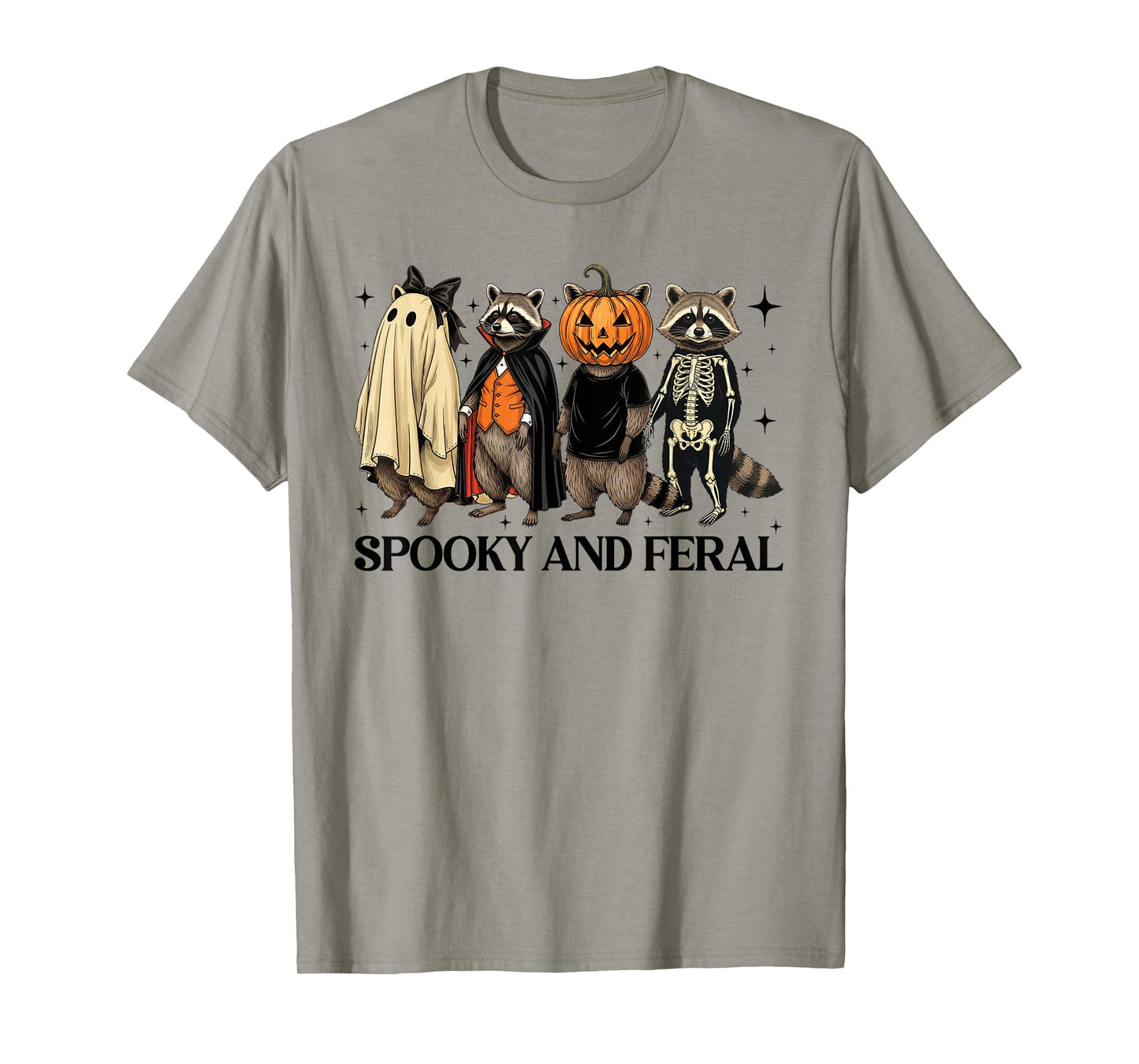 Spooky and Feral Halloween Raccoon Boo Ghost Skeleton Witch T-Shirt