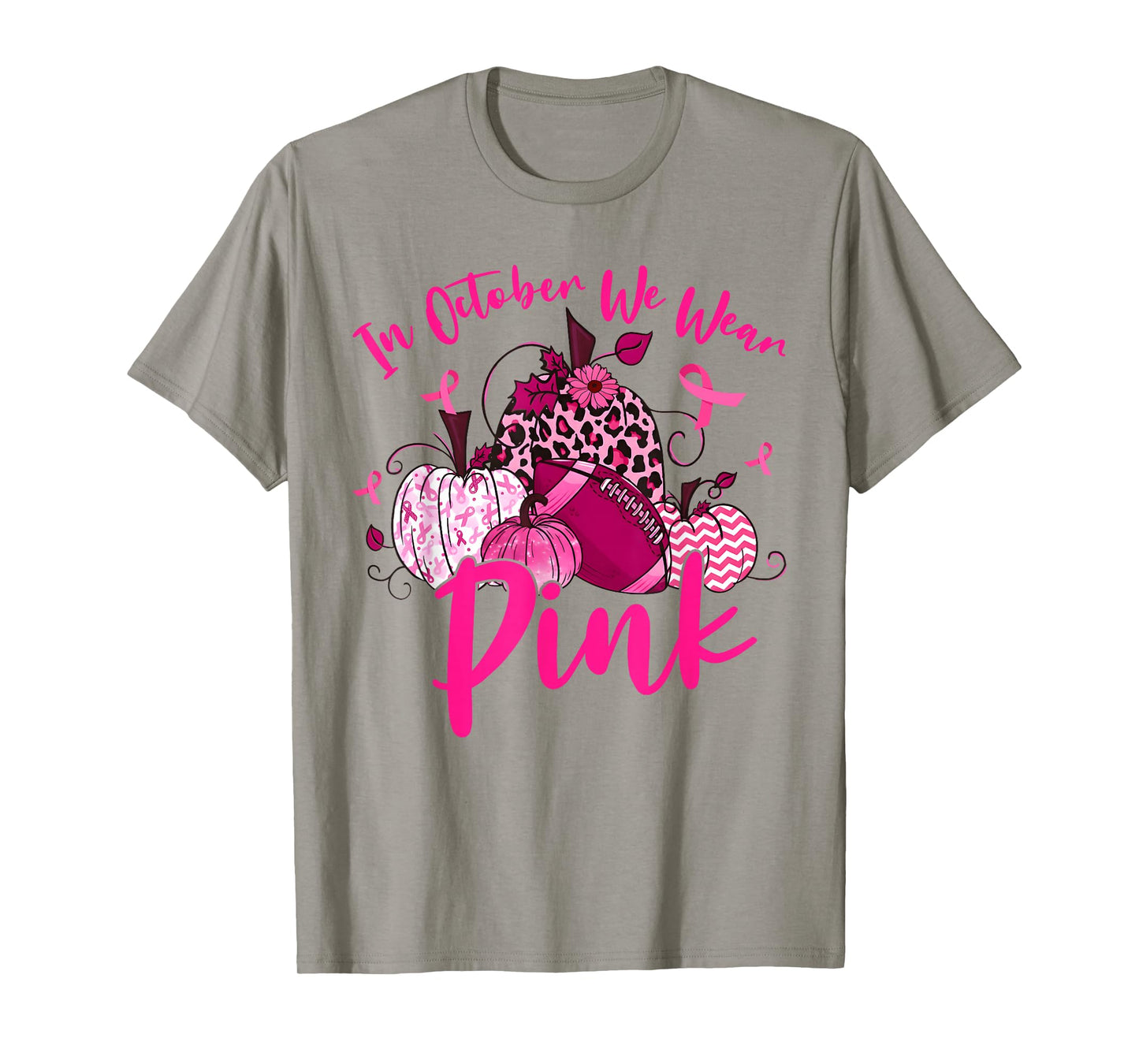 Coquette Bow Pumpkin in October We Wear Pink Breast Cancer T-Shirt