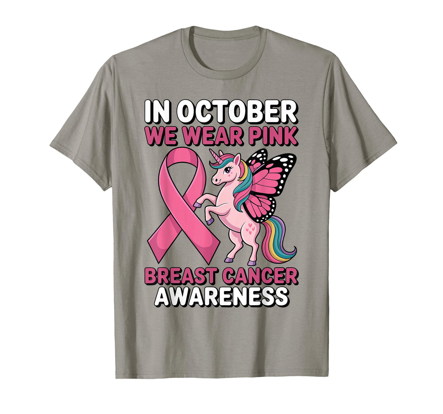 Unicorn Breast Cancer Awareness in October We Wear Pink T-Shirt