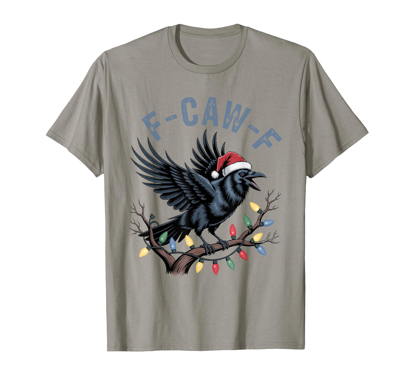 Crow F-CAW-F Black Bird Gothic Christmas Lights Santa Hat T-Shirt