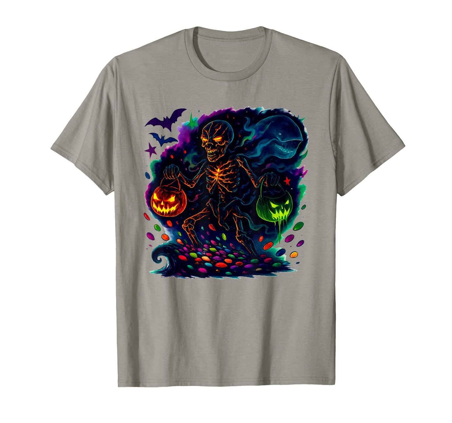 Skeleton Riding Mummy Orca Halloween Candy Whale T-Shirt