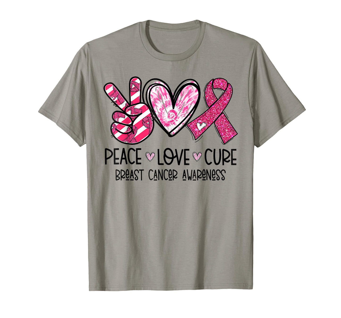 Peace Love Cure Breast Cancer Awareness Warrior Pink Ribbon T-Shirt