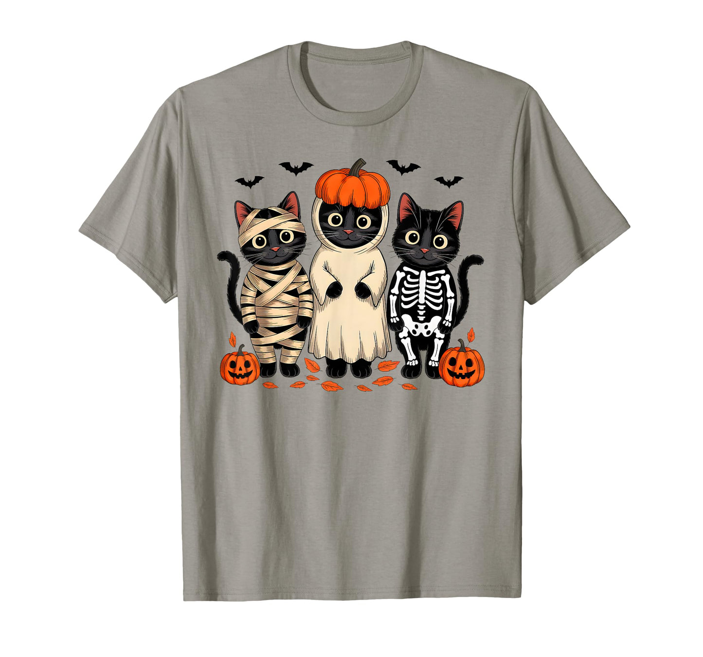 Black Cat Skeleton Mummy Pumpkin Ghost Halloween Costume T-Shirt