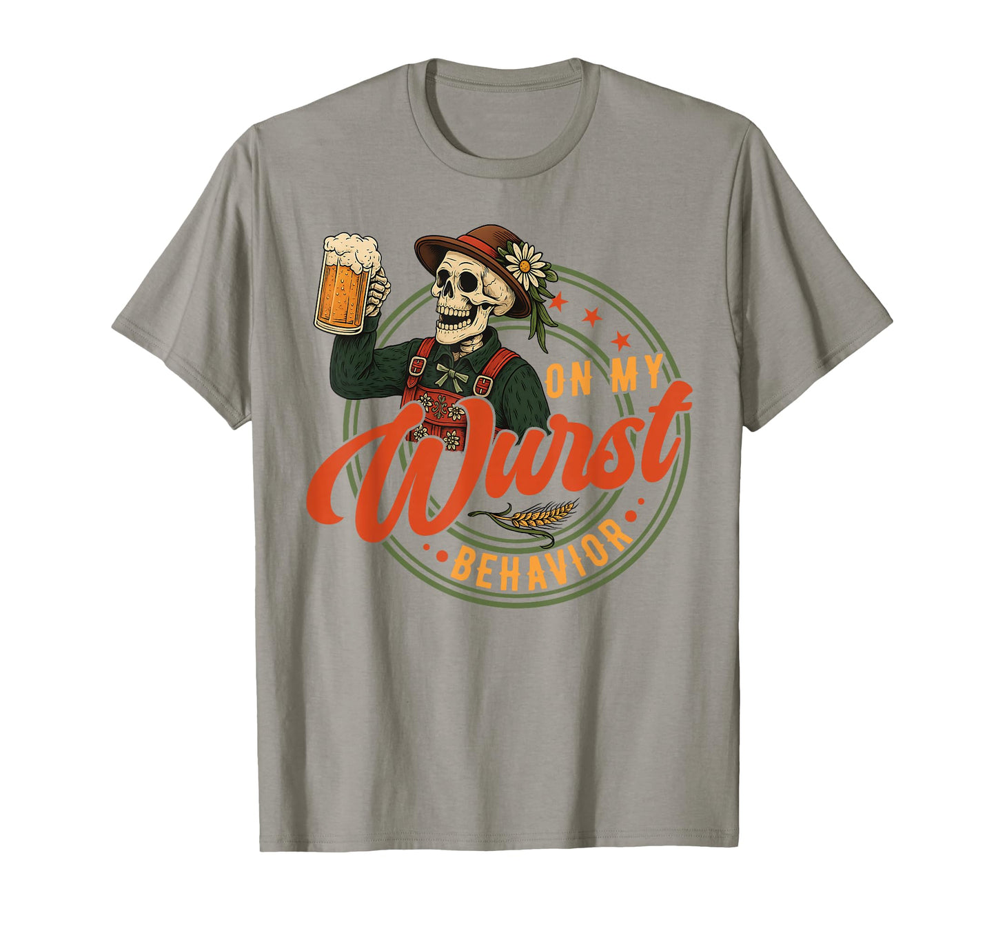 Oktoberfest On My Wurst Behavior German Beer Skeleton Men T-Shirt