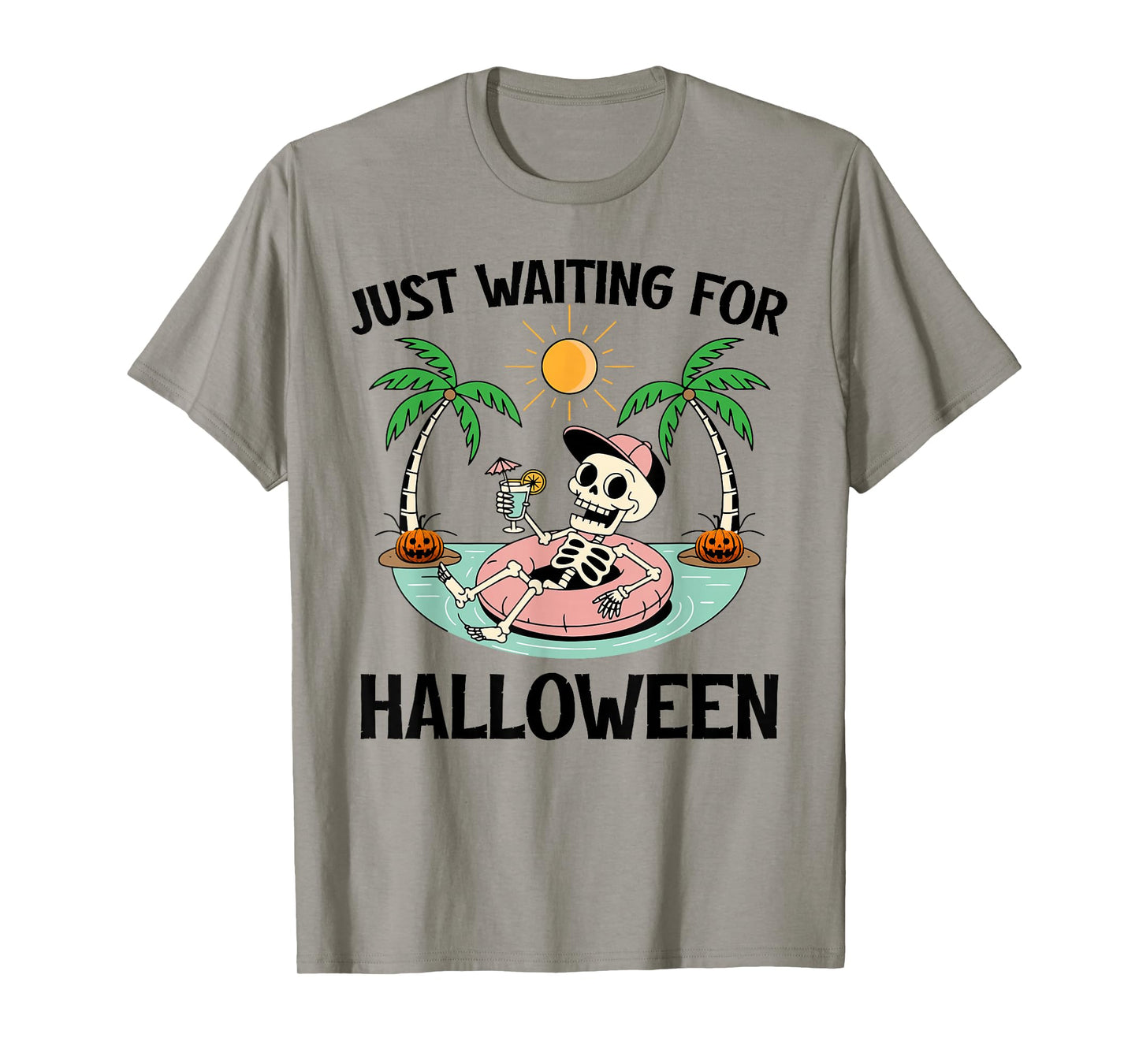 Just Waiting for Halloween Spooky Vibes Summer Skeleton T-Shirt