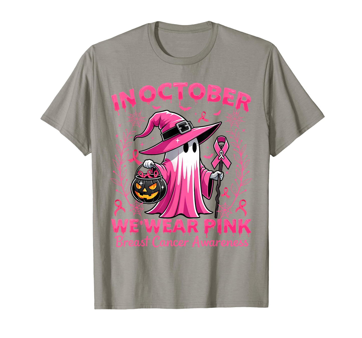 In October We Wear Pink Breast Cancer Awareness Halloween T-Shirt