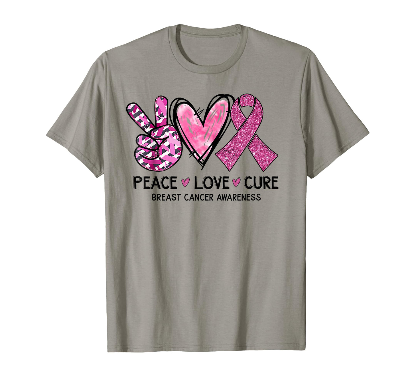 Peace Love Cure Pink Ribbon Cancer Breast Awareness Women T-Shirt